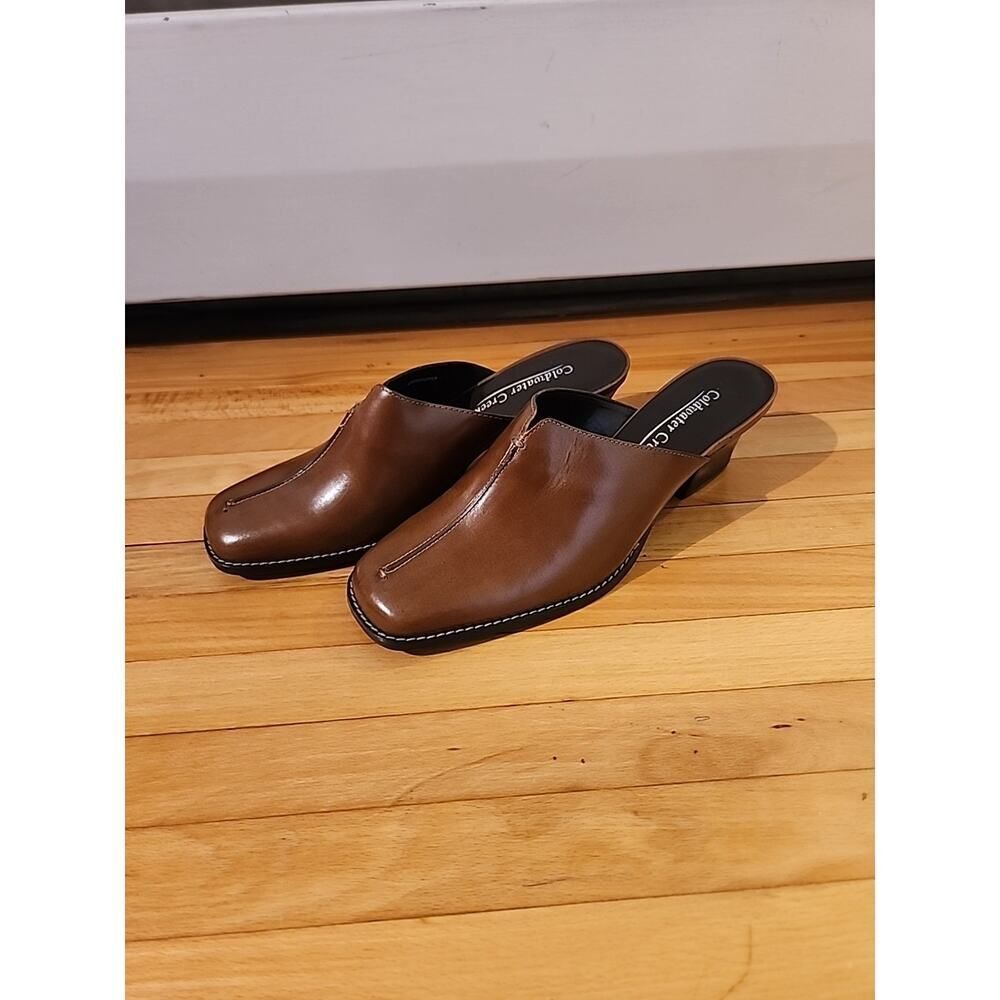 Coldwater Creek western Womens leather Mule size 6.5 natural Leather Brown Clogs